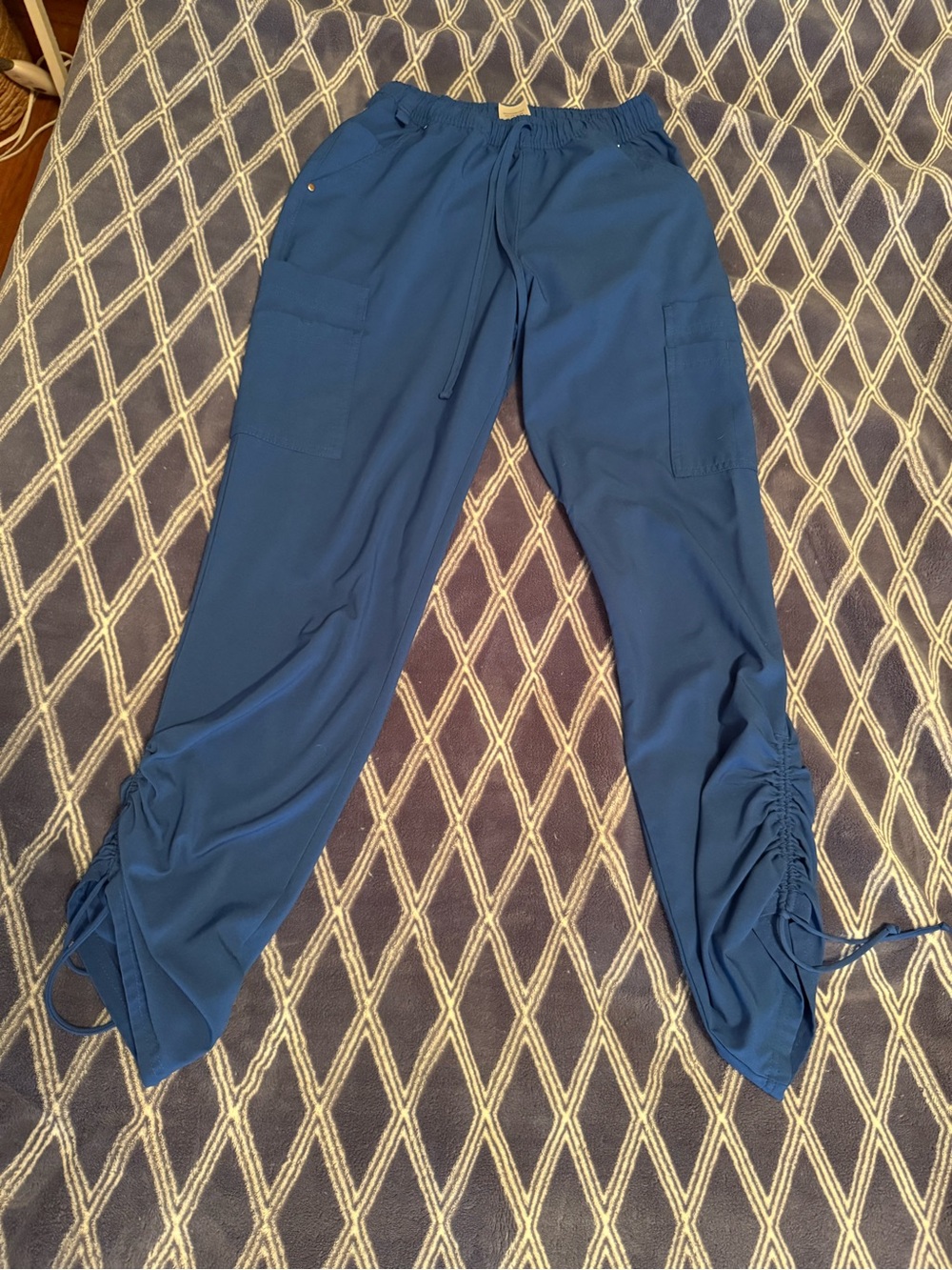Women's Scrub Blue Joggers with Ruched Hem